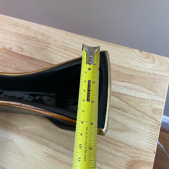 Vintage 50s Long Footed Planter Glossy Black Gold Trim Mid-Century Modern - Picture 10 of 10